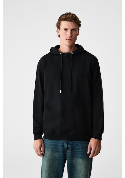 Grimelange Alessıo Erkek %100 Pamuk Kapüşonlu Kordon Detaylı Oversize Fit Siyah Sweatshirt siyah