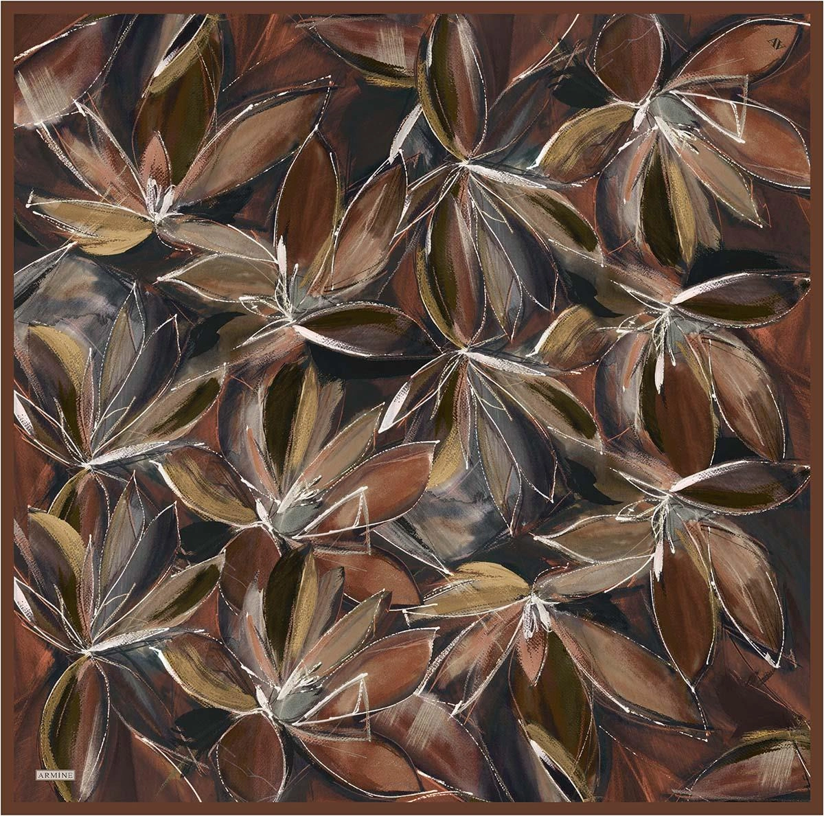 Armine Çiçek Desenli Saf İpek Twill Eşarp 9406d 80 Açık Kahve