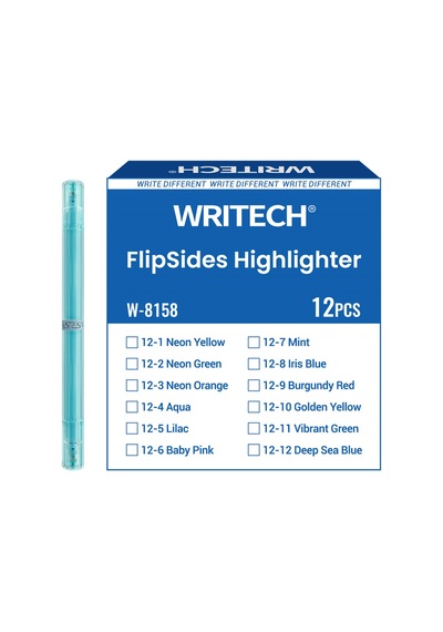Wrıtech W-8158 Flıpsıde Fosforlu Kalem Çift Taraflı Aqua - 12'li Kutu Beyaz - Gümüş