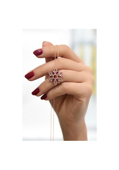 Papatya Silver 925 Ayar Gümüş Rose Kaplama Ruby Yıldız Kartanesi Kolye