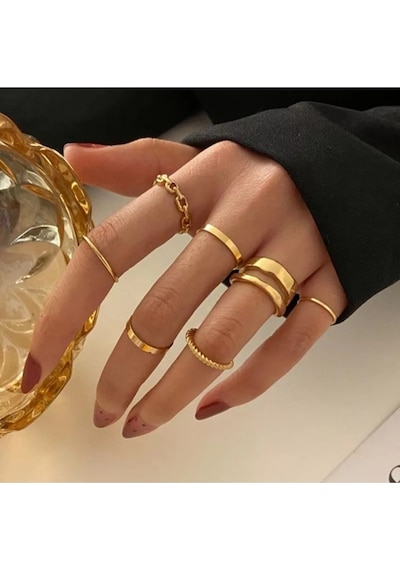 X-lady Accessories Kadın Gold 10'lu Kombin Yüzük Seti - 2897