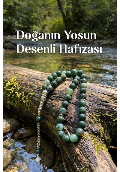 Yosunlu Akik Çelik Tesbih 8 Mm Yeşil