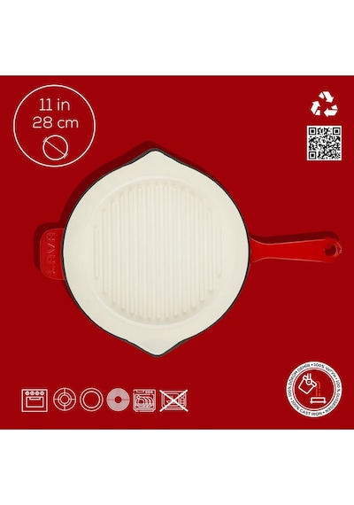 Lava Döküm Yuvarlak Izgara Tavası Döküm Demir Yekpare Saplı Edition Serisi Çap(Ø)28cm.
