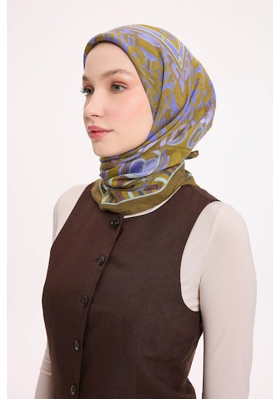 Silk Home Dört Mevsim Antik Motif Viskon Velora Eşarp 6420 Yağ Yeşili