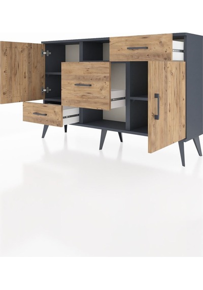 Arges Konsol 4 Raflı 3 Çekmeceli 2 Kapaklı 132x30x83 Antrasit-çam/çam Çam/çam Arges Konsol 4 Raflı 3 Çekmeceli 2 Kapaklı 132x30x83 Antrasit-çam/çam Çam/çam