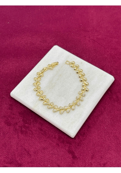 Parlak Ve Taşlı Kalp Figürlü Gold Bileklik Gold