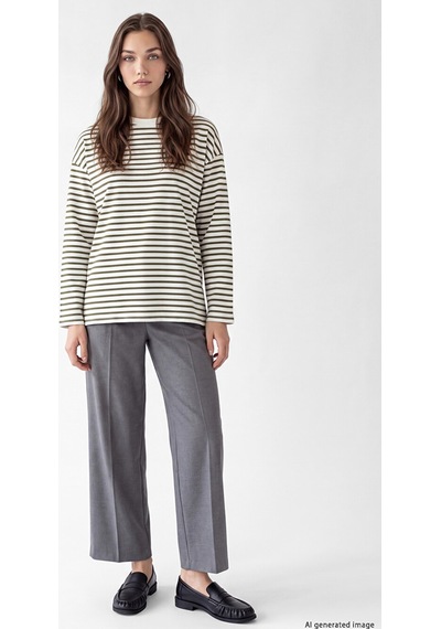 Lcw Modest Haki Çizgili Oversize Kadın Sweatshirt Tunik