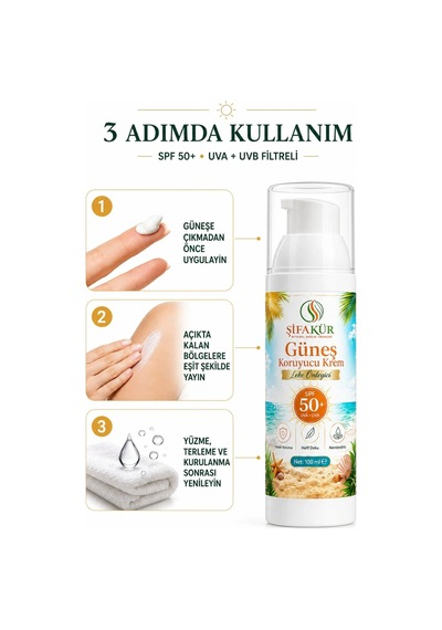 Güneş Kremi SPF 50+ 100 ml UVA UVB Filtreli Arbutin ve Hyaluronik Asitli Nemlendirici