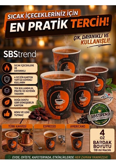 Espresso-türk Kahvesi-americano Tek Kullanımlık 4 Oz 400 Adet Karton Bardak