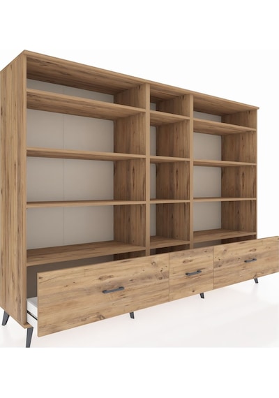 Hyperion Dolap 12 Raflı 3 Çekmeceli 220x44x163 Çam-çam Çam-çam