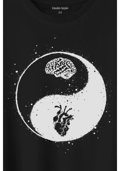 Ying Yang Kalp Beyin Yingyang Aşk Mantık Baskılı Tişört Unisex T-shirt 001