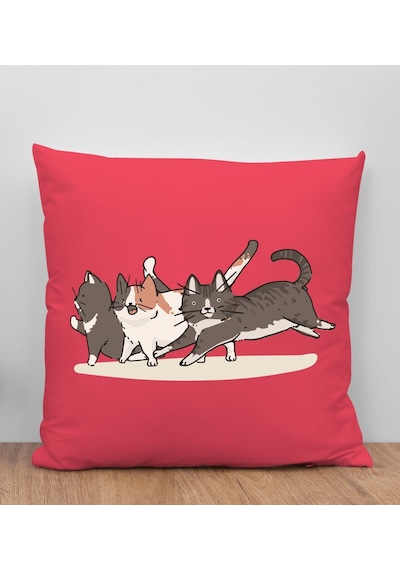 Bk Gift Kedi Tasarımlı Kırmızı Kırlent Yastık, Arkadaşa Hediye, Ev Dekorasyonu, Ev Hediyesi-12