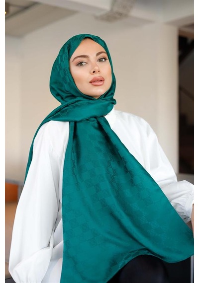 Dama Desen Şal Zümrüt Çok Renkli