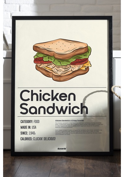 Chicken Sandwich Ahşap Çerçeveli Poster, Dekoratif Mutfak Duvar Tablosu