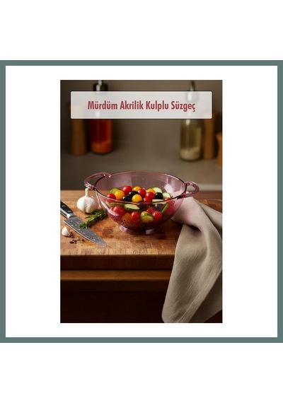 Bezos 23,5 X 30 Cm Mürdüm Akrilik Kulplu Süzgeç Salata Ve Makarna Süzme Kabı Ventra