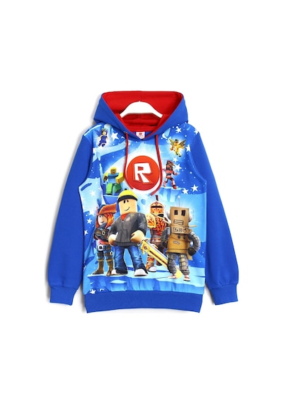 Roblox Oyun Baskılı Erkek Çocuk Kapşonlu Sweatshirt 5 - 10 Yaş Saks Mavi