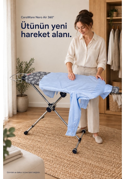 Ceraware Nero Air 360 Premium Ütü Masası 360 Döner Tabla, Hafif Ve Stabil Tasarım Gri