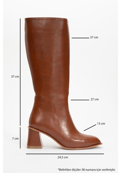 Luvishoes Luvi Shoes Paradis Taba Cilt Kadın Kalın Topuklu Çizme TABA CİLT