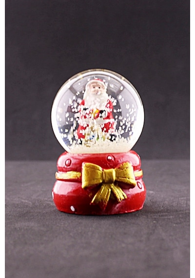 Yeni Yıl Noel Baba Temalı Kurdele Detaylı Mini Işıklı Kar Küresi