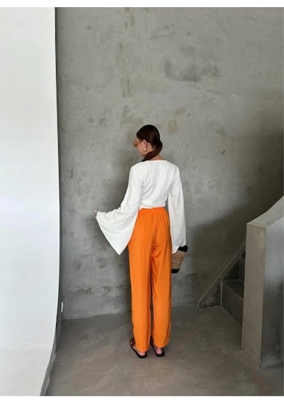 Defymoda Bel Lastik Detaylı Modal Kumaş Pantolon - Orange Orange