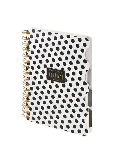 Spiralli Defter A5 120 Yaprak , 4 Ayraçlı, 30 Yap.çizgili + 30 Yap.çizgili + 30 Yap. Noktalı + 30 Yaprak, "black&white. Dots" Beyaz