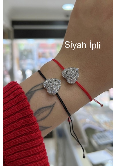 Gümüş Kalpli Taşlı Bileklik Dlp56e23 Siyah