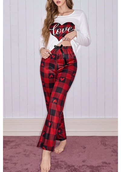 Bella Notte Kırmızı Ekoseli Kadın Çift Pijama Takımı