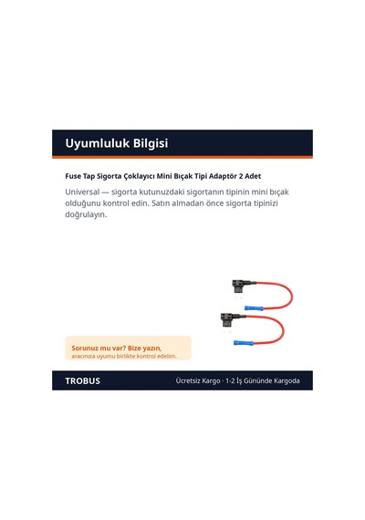 Trobus Fuse Tap Sigorta Çoklayıcı Mini Bıçak Tipi Adaptör 2 Adet Diğer