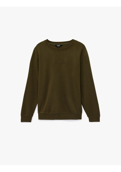 Koton Regular Fit Uzun Kollu Baskılı Bisiklet Yaka Sweatshirt Haki 6sam70017mk