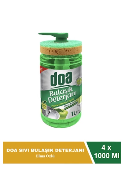 Doa Sıvı Bulaşık Deterjanı Elma Özlü 1 Lt Süngerli X 4 Adet