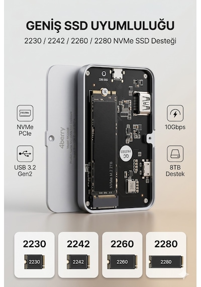 4berry Manyetik M.2 Nvme Telefon Ssd Kutusu 10gbps, Magsafe Uyumlu, 4k Hdmı & 100w Pd Destekli Harici Hard Disk Kutusu