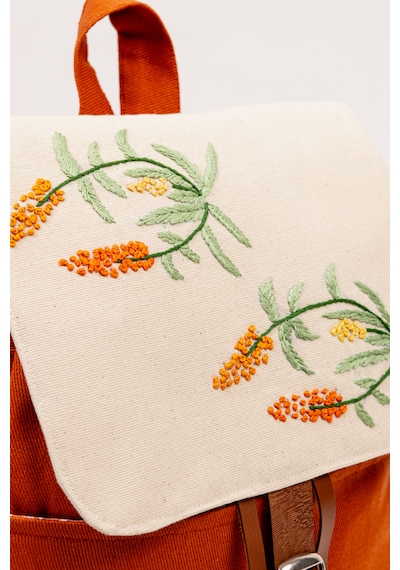 Fabric Craft Bag Sırt Çantası Nakış İşlemeli Kanvas 36x36 Cm Bordo