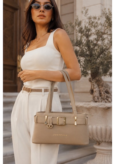 Just Polo Gold Aksesuarlı Kadın Omuz Çantası Premium Tasarım Bej