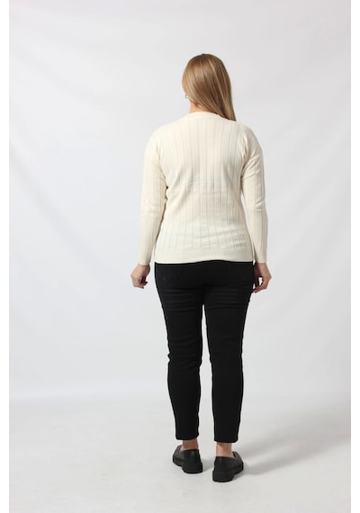Moda Berray Y6328 Fındık Örgü Detaylı Triko Kazak Krem