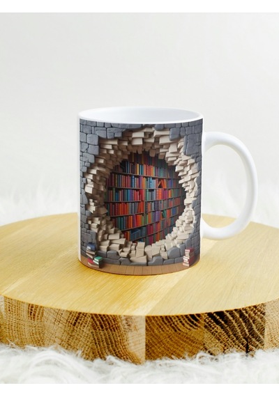 Deepcraft 3d Görünümlü Kitaplık1 Mug Hediyelik Kupa 300ml Beyaz