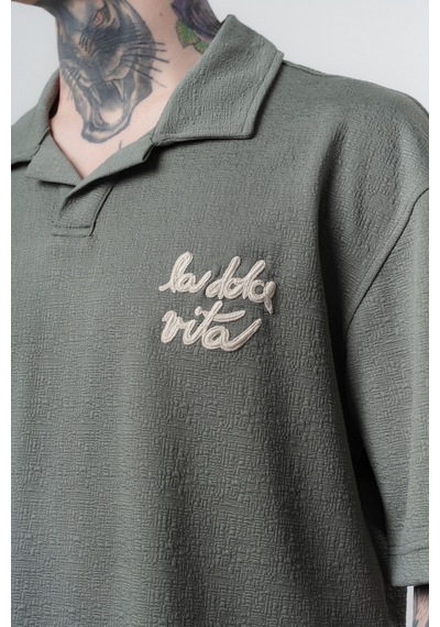 Erkek La Dolce Vita Yazılı Regular Fit T-shirt Şort Takım Haki