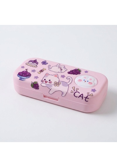 Sevimli Kawaii Figürlü Kalem Kutusu Çok Bölmeli Çift Katlı Büyük Kapasiteli Kalem Kutusu Sticker'lı Kalem Kutusu Sticker Yapıştırılabilir Kalemlik Sticker Kalemlik Pembe