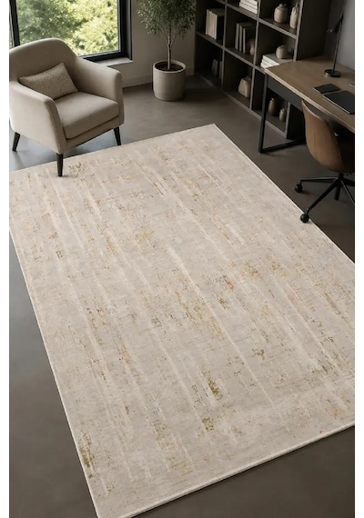 Zes Collection Modern Vintage Desenli Eskitme Dokuma Yumuşak Salon Halısı Bej - Turuncu - Sarı - Mavi