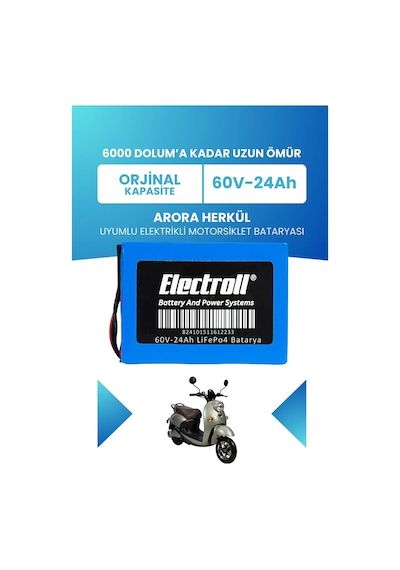 Arora Herkül Uyumlu Batarya Standart Kapasite Lifepo4 60v 24ah Elektrikli Motorsiklet Bataryası
