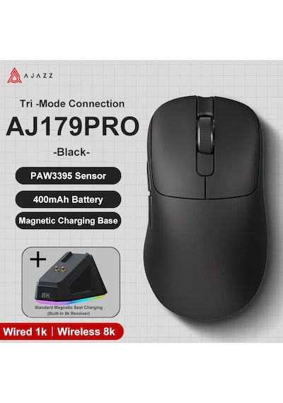 Aj179 Pro Kablosuz 3 Modlu 8k-26.000dpı Oyuncu Mouse Siyah