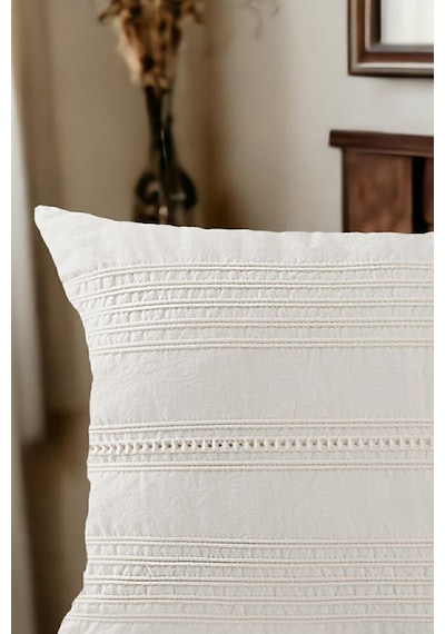 Asdiva Buldan Dokuma Bohem Tasarım%100 Pamuklu 45x45cm Kırlent Kılıfı Krem Krem Diğer