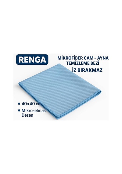Mavi Renga Mikrofiber Cam - Ayna Temizlik Bezi 40x40 Cm İz Bırakmaz / Mikro Baklava Desenli