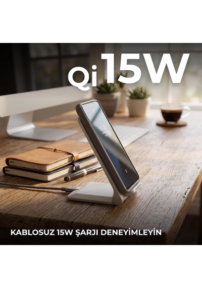 W515 15w Hızlı Şarj Destekli Katlanabilir Kablosuz Şarj Standı Beyaz Çok Renkli