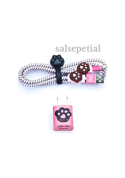Kedi Figürlü Kablo Koruyucu Set Pembe