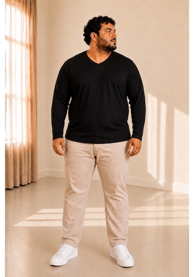 Sngl Tekstil Erkek Büyük Beden Oversize Uzun Kollu V Yaka T-shirt 3xl 4xl 5xl 6xl 7xl 8xl 9xl Siyah