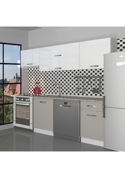 Decoraktiv Elite 220 Mdf Hazır Mutfak Dolabı - Tezgah Dahil - Kumtaşı - Beyaz Bej
