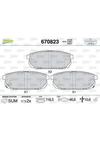 Valeo 670823 Arka Fren Balatasi 583023ed00 583023ed01 583023ee00