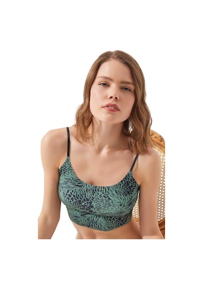Cottonhill Yeşil Desenli Ayarlanabilir Askılı Lazer Kesim Kadın Crop Büstiyer Dsn18