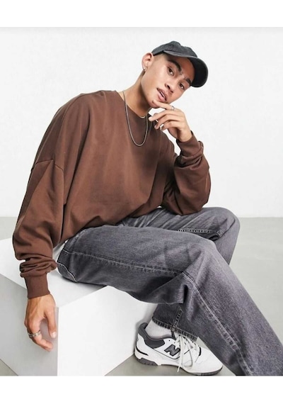 Kozia Outdoors Oyaka Baskılı Unisex Oversize Sweatshirt Kahve