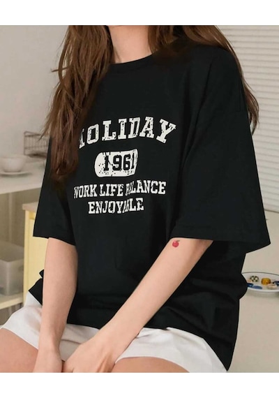 Kozia Outdoors Malkoçbey Holiday Baskili Oversize Unisex Basic T-shirt SIYAH